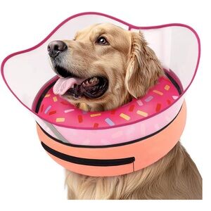 Pink Donut Recovery Collar for Dogs - Soft Inflatable Elizabethan Collar